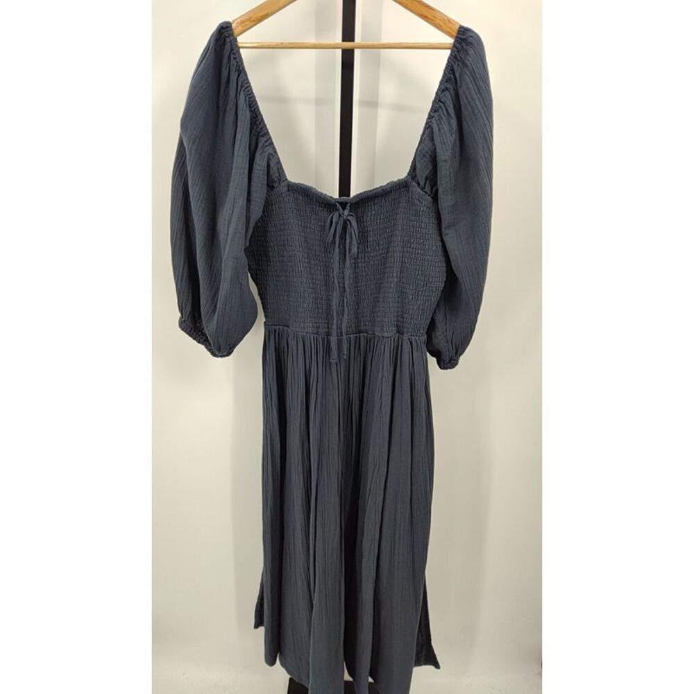 Quince Slate Blue Puff-Sleeve Midi Dress